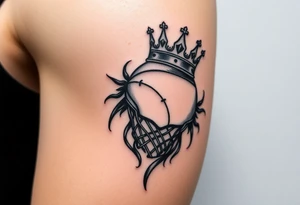 Basketball and basketball hoop with a crown, tribal influence tattoo idea