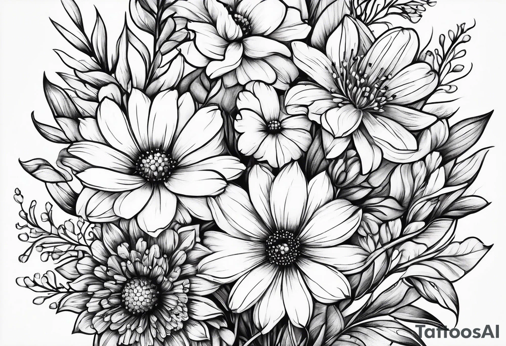 small long stem wildflower bouquet tattoo idea