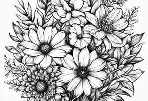 small long stem wildflower bouquet tattoo idea