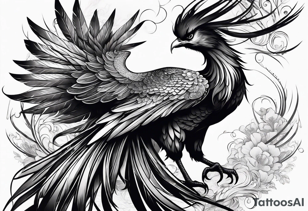 Asian phoenix with a long neck tattoo idea