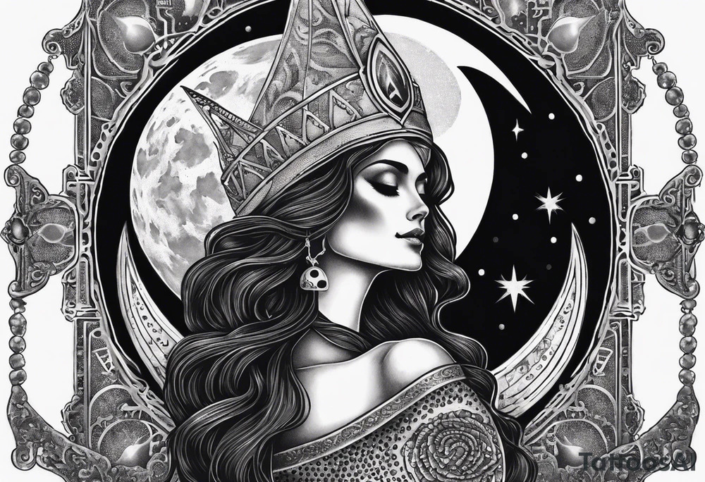 High priestess skeleton moon tarot card tattoo idea