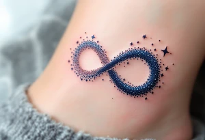 An infinity symbol made of tiny stars, fading from bright white to deep navy blue, creating a dreamy effect. tattoo idea