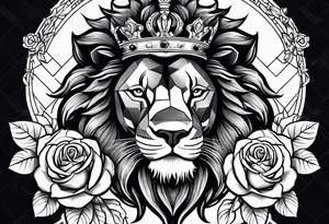 Lion with crown roaring with roses tattoo idea