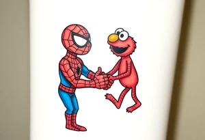 Spider-man and Elmo locking hands for a handshake tattoo idea