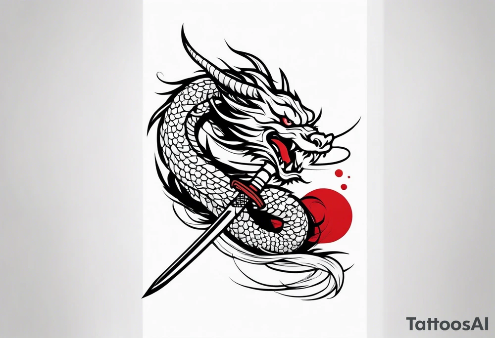 Japanese Dragon wrapped in a katana sword tattoo idea