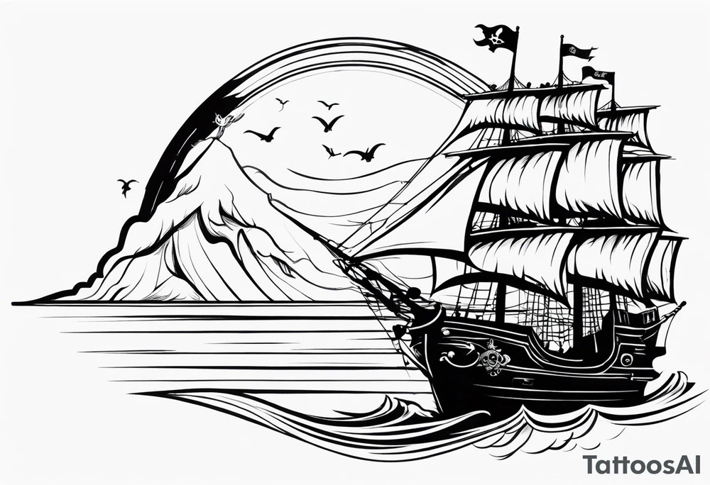 I have already a sleeve tattoo that the theme is about sea in my shoulder I have one pirate woman and I want you to create a tattoo on the chest that us connected with the woman key words is pirates ,sea ,captain tattoo idea