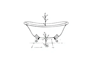 Clawfoot bathtub with lily coming up from tile floor tattoo idea