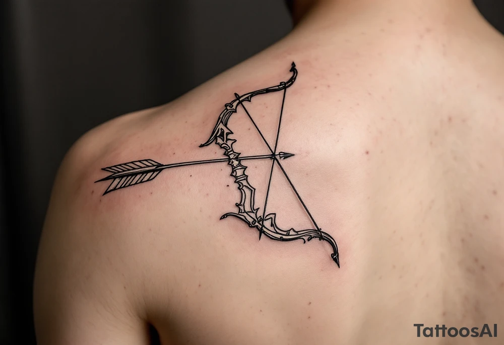 Bow and arrow arm with kompass but simple fineline tattoo idea