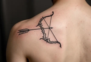 Bow and arrow arm with kompass but simple fineline tattoo idea