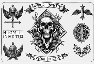 roman font saying "morior invictus" roman style tattoo idea