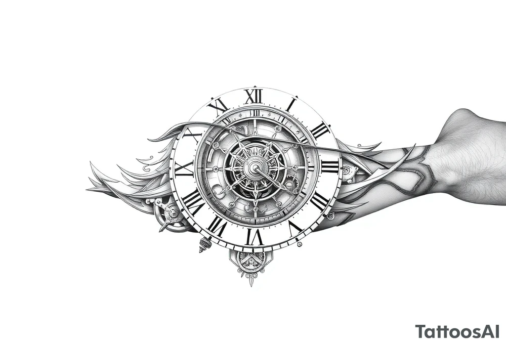 vintage roman numerals within ornate clockwork mechanism tattoo idea