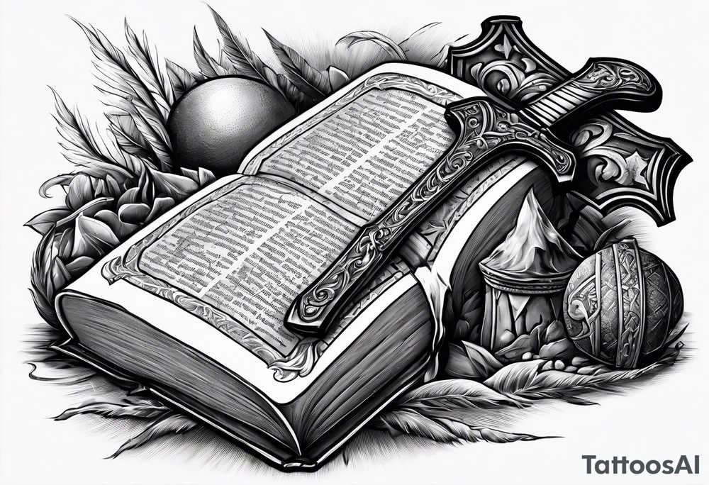 An opened bible with a battle Axe tattoo idea