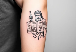 Moses holding the Ten Commandments sleeve tattoo idea
