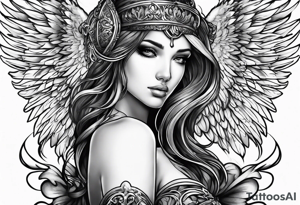 Angel with dominance tattoo idea