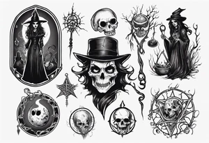 a Tim Burton-style witch necromancer tattoo idea