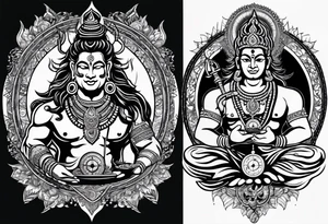 Lord Shiva and lord hanuman with a compass on background tattoo idea