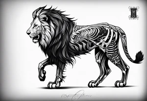gothic lion skeleton side profile hunting tattoo idea