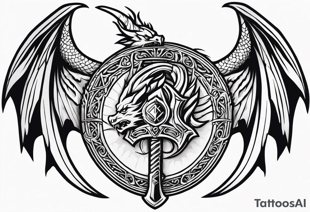 Valhalla sword shield dragon axe valkyrie tattoo idea