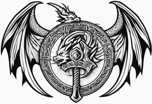 Valhalla sword shield dragon axe valkyrie tattoo idea
