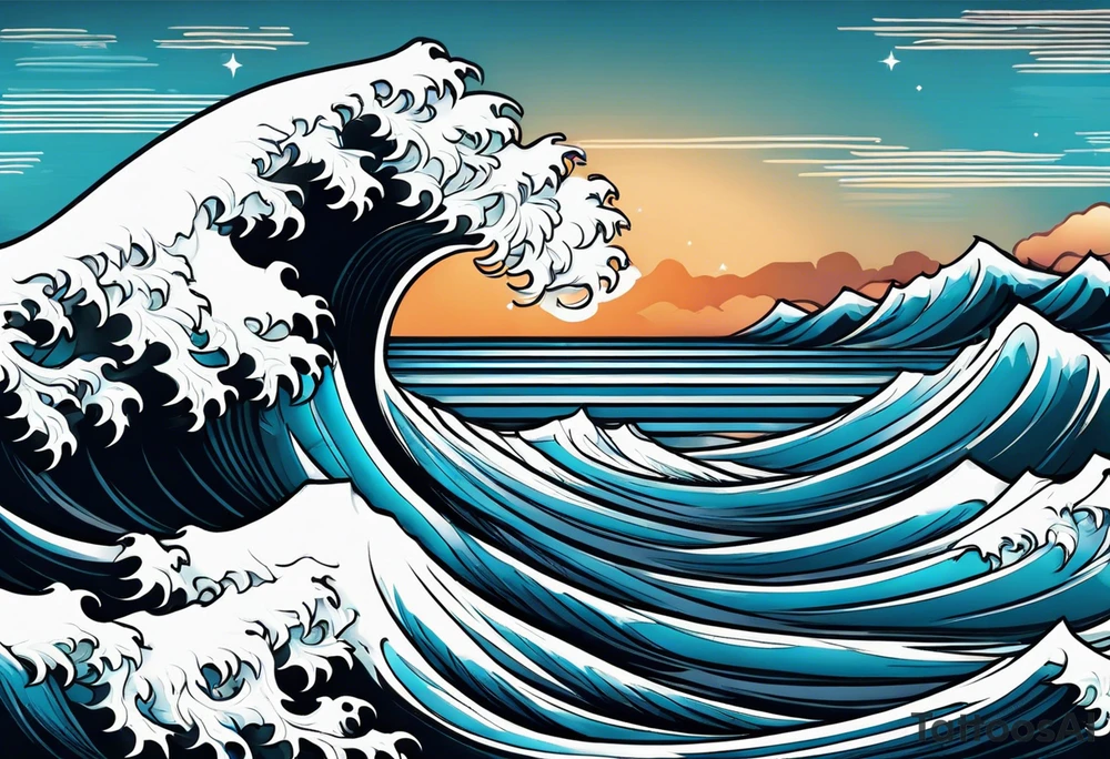 waves in ocean simple with boarder tattoo idea