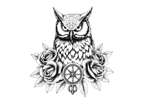 an owl,roses,compass,key. tattoo idea