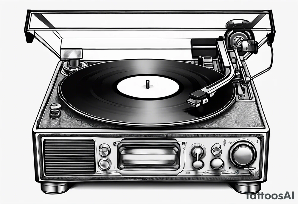 Recordplayer minimalistic fineline drawed in 2D tattoo idea