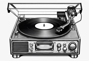 Recordplayer minimalistic fineline drawed in 2D tattoo idea