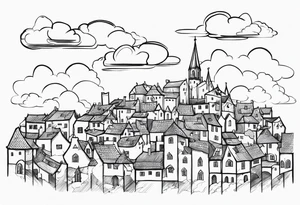 cloud medieval town tattoo idea
