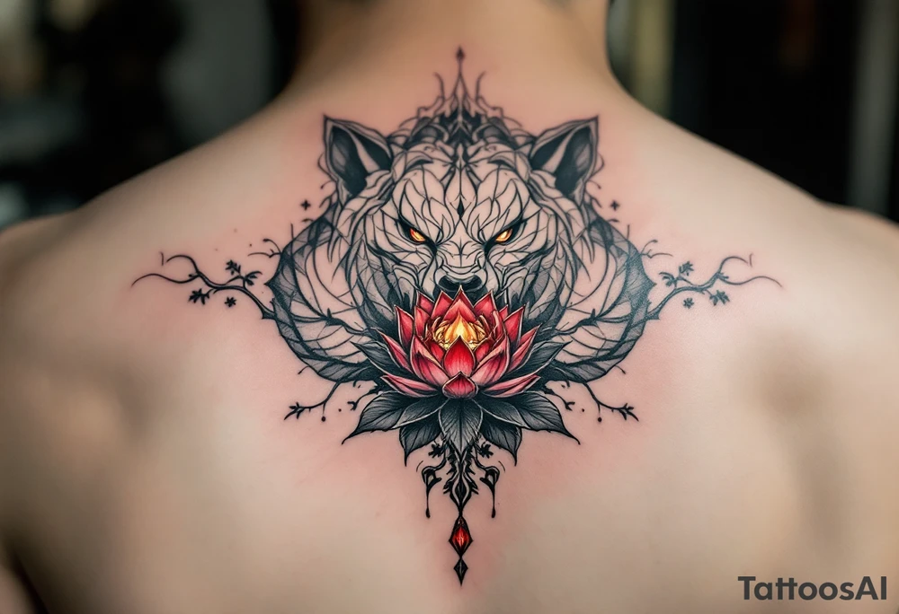 animal and lotus (make red and black) tattoo idea