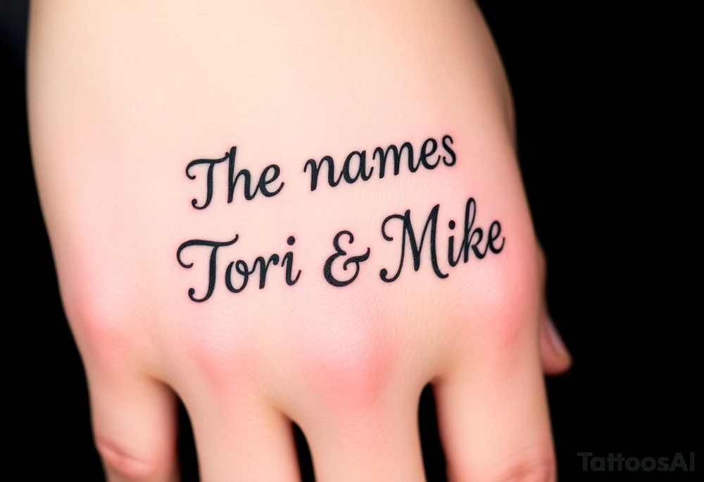 The names Tori & Mike  in flipscript tattoo idea