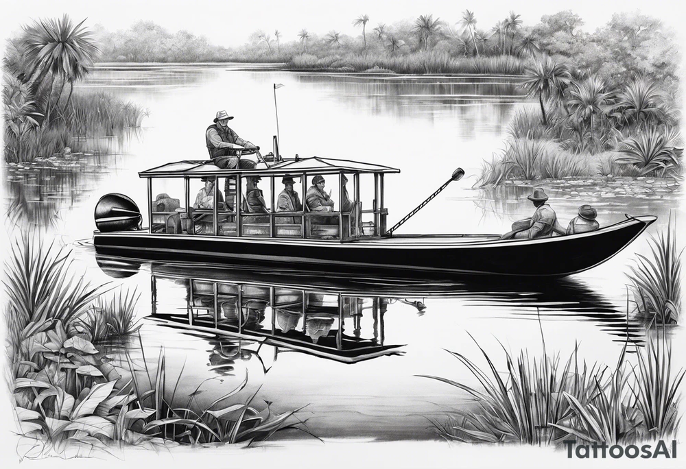 Arm sleeve airboat driving through the Everglades tattoo idea