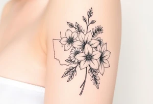 Washington state flower bouquet with texas state flower and Connecticut state flower tattoo idea
