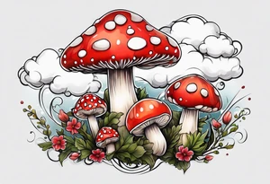 japenese clouds surrounds fly agaric mushroom tattoo idea
