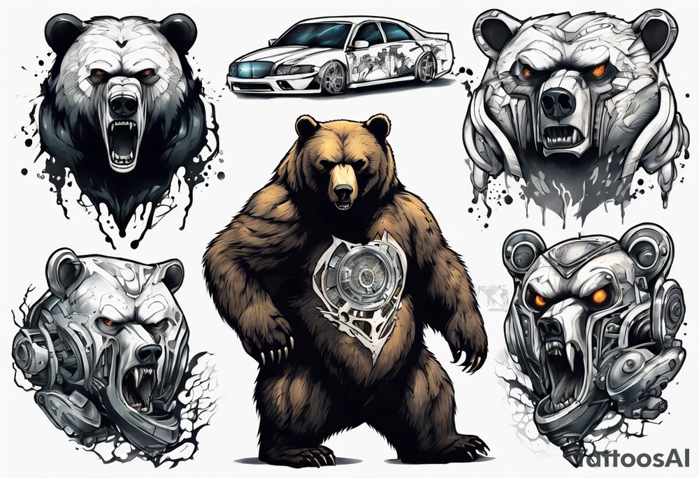 Serious bear coming up behind a city tattoo idea