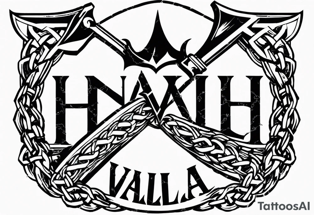 Valhalla round shield axe barbed wire chains tattoo idea