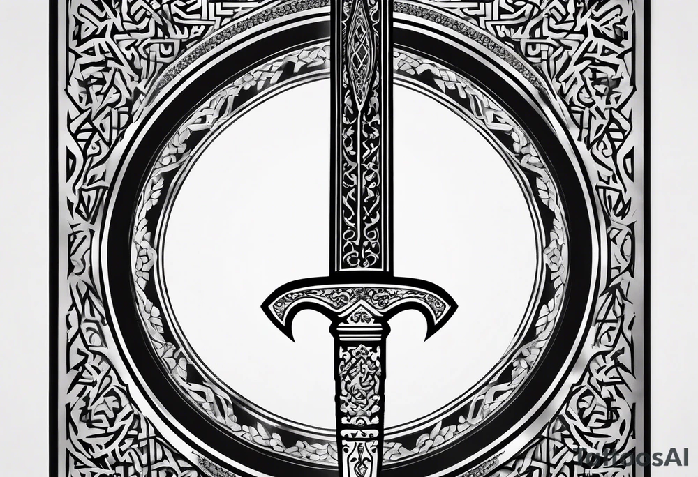 Imam Ali sword with Arabic writing tattoo idea