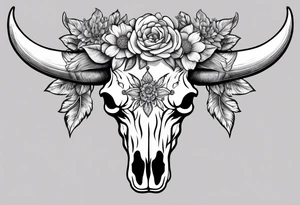 bull skull with flowers tattoo idea