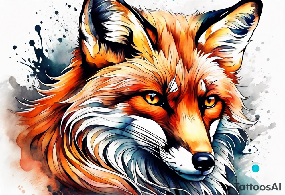 Watercolor fox tattoo idea