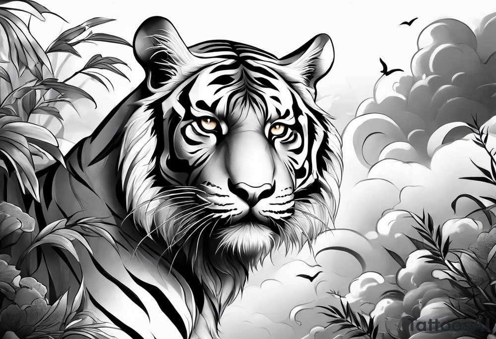 Asian style tiger for a forearm half sleeve, clouds tattoo idea Asian style tiger for a forearm half sleeve, clouds tattoo idea