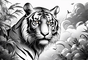 Asian style tiger for a forearm half sleeve, clouds tattoo idea