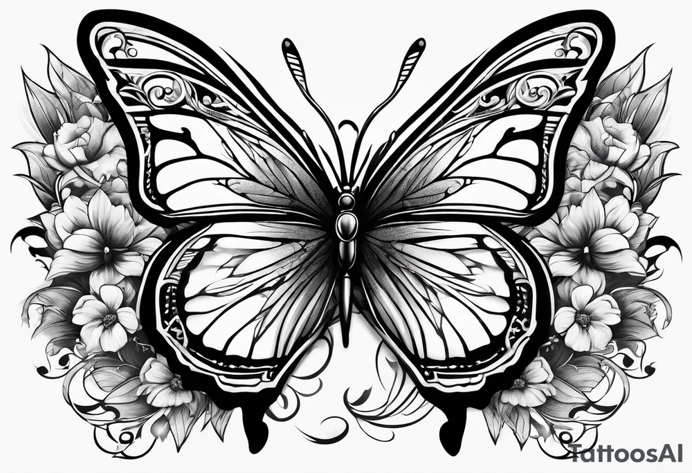a butterfly with a knife tattoo idea