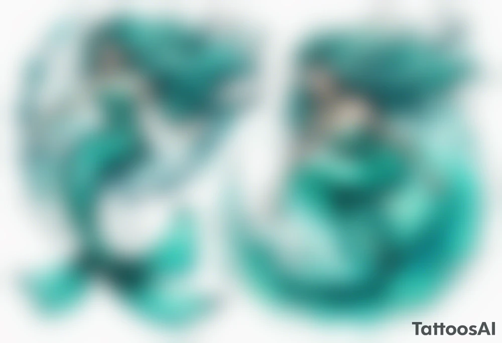 a turquoise mermaid swimming in the sea surrounded by crashing waves tattoo idea