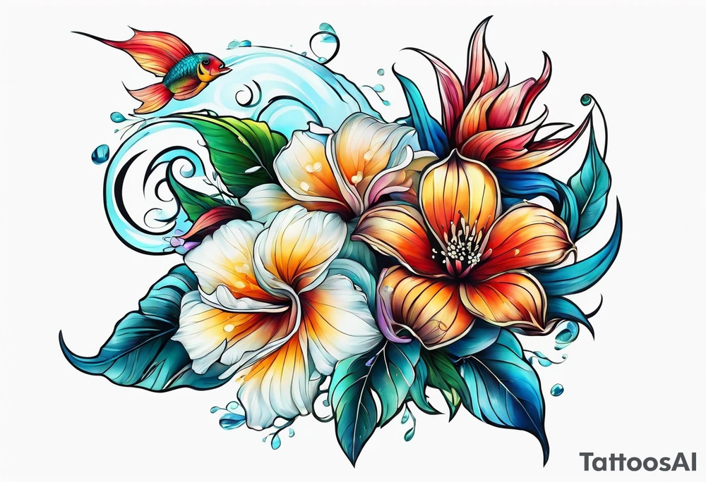 sea, flower tattoo idea