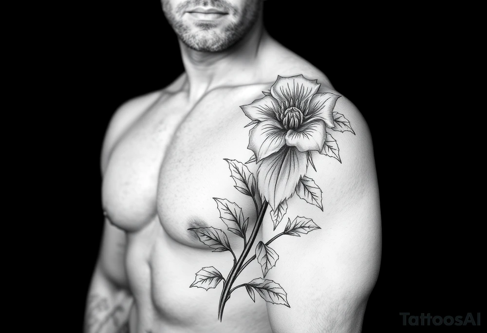 Wolfsbane flower going up the arm with details tattoo idea