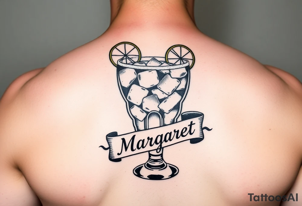 Margarita on the rocks with salt and lime and a traditional banner that says Margaret tattoo idea