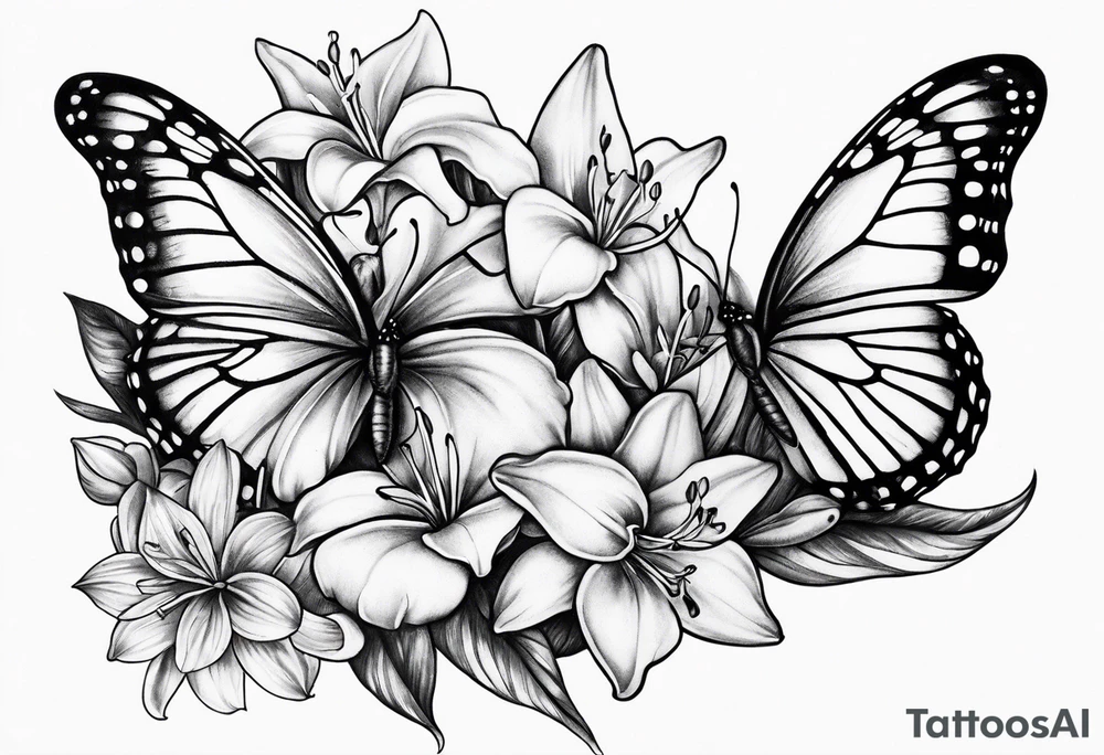 Harvey Ruby lillies flowers butterflies stars fantasy books half sleeve tattoo idea