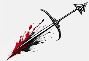 an arrow with only one drip of blood on the tip of it simple line art tattoo idea