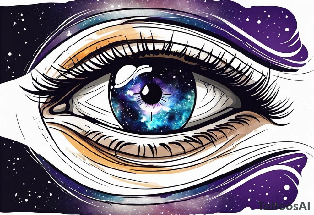 men's eye with universe reflection in the iris tattoo idea