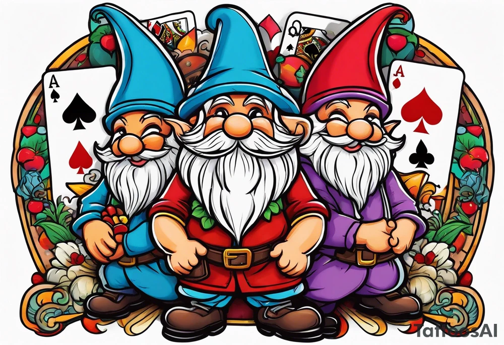 Matching tattoos gnomes with casino theme tattoo idea