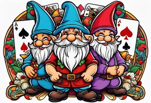 Matching tattoos gnomes with casino theme tattoo idea